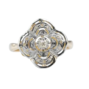Винтидж пръстен с диамант 0,13 ct от двуцветно злато