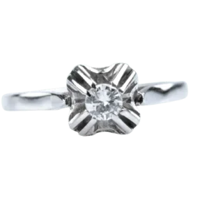 Старинен пръстен от бяло злато, диамант 0,22 ct