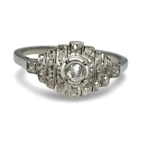 Старинен пръстен от бяло злато и диаманти 0,25 ct