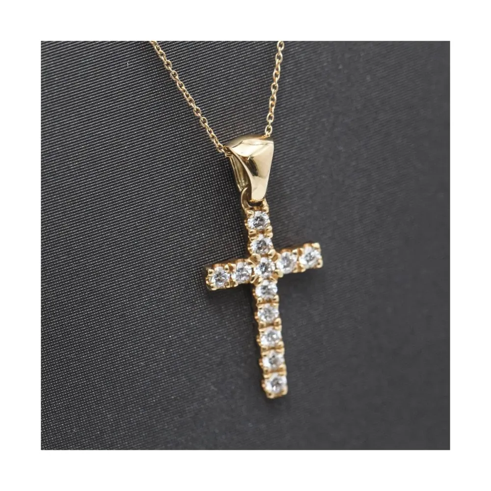 Колие - Висулка кръст от жълто злато 18 карата и диаманти 0,55 ct