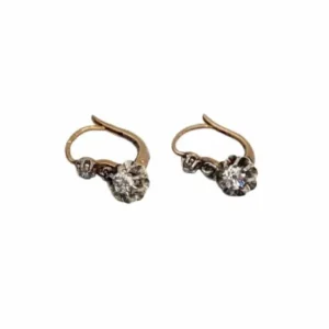 Старинни френски златни обеци с диаманти с антична шлифовка 0,68ct - 1930-те години.