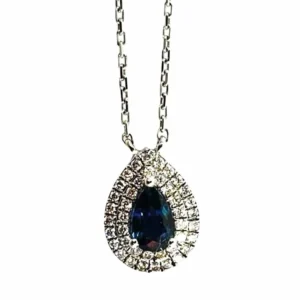 Колие от бяло злато със сапфир и диаманти 0,70 ct