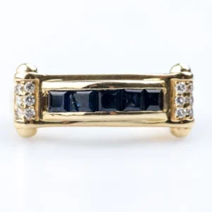 Пръстен със сапфири и диаманти от жълто злато – 0,75 ct сапфир & 0,12 ct диамант