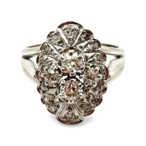 Старинен пръстен от бяло злато и диаманти 0,90 ct