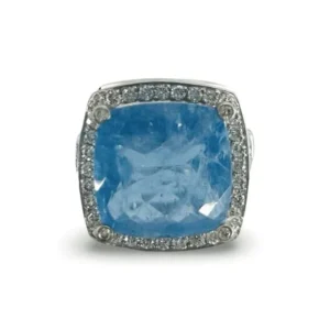 Пръстен от бяло злато с 11.12 ct аквамарин и диаманти