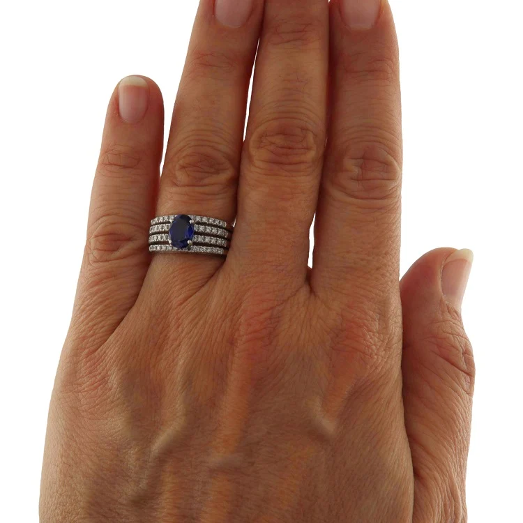 Бяло златен пръстен с ленти със сапфир 1,16 ct и диаманти