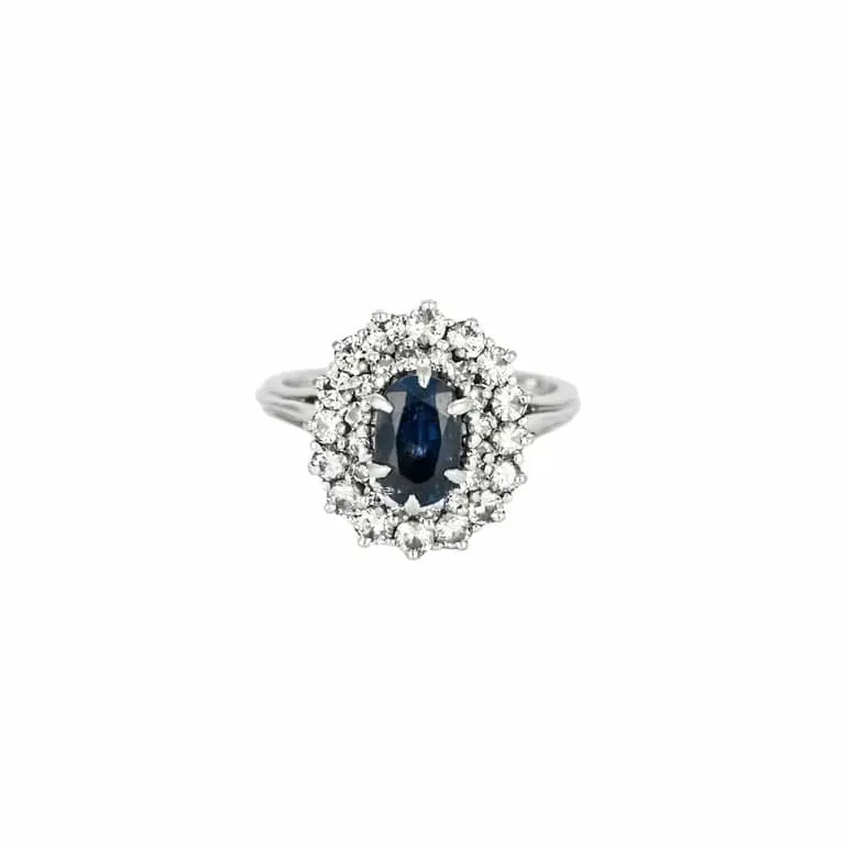 Пръстен Платина, 1.20ct сапфир, 1ct диаманти