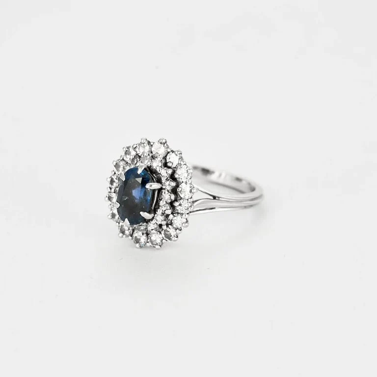 Пръстен Платина, 1.20ct сапфир, 1ct диаманти