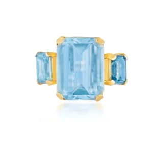 Пръстен от жълто злато с правоъгълен топаз 14,50 ct и сини циркони