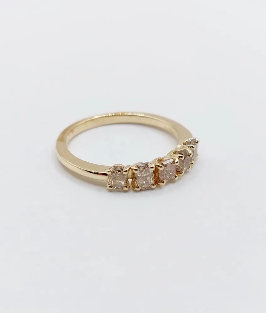 Деми Сватбена халка винтидж злато 14k и 0,95 карата радиант диаманти Fancy Yellow