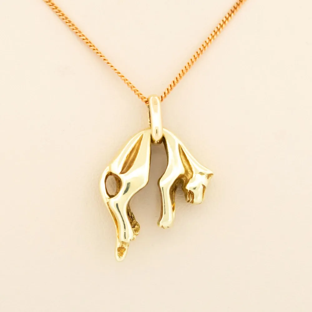 Винтидж висулка пантера от жълто злато 14k