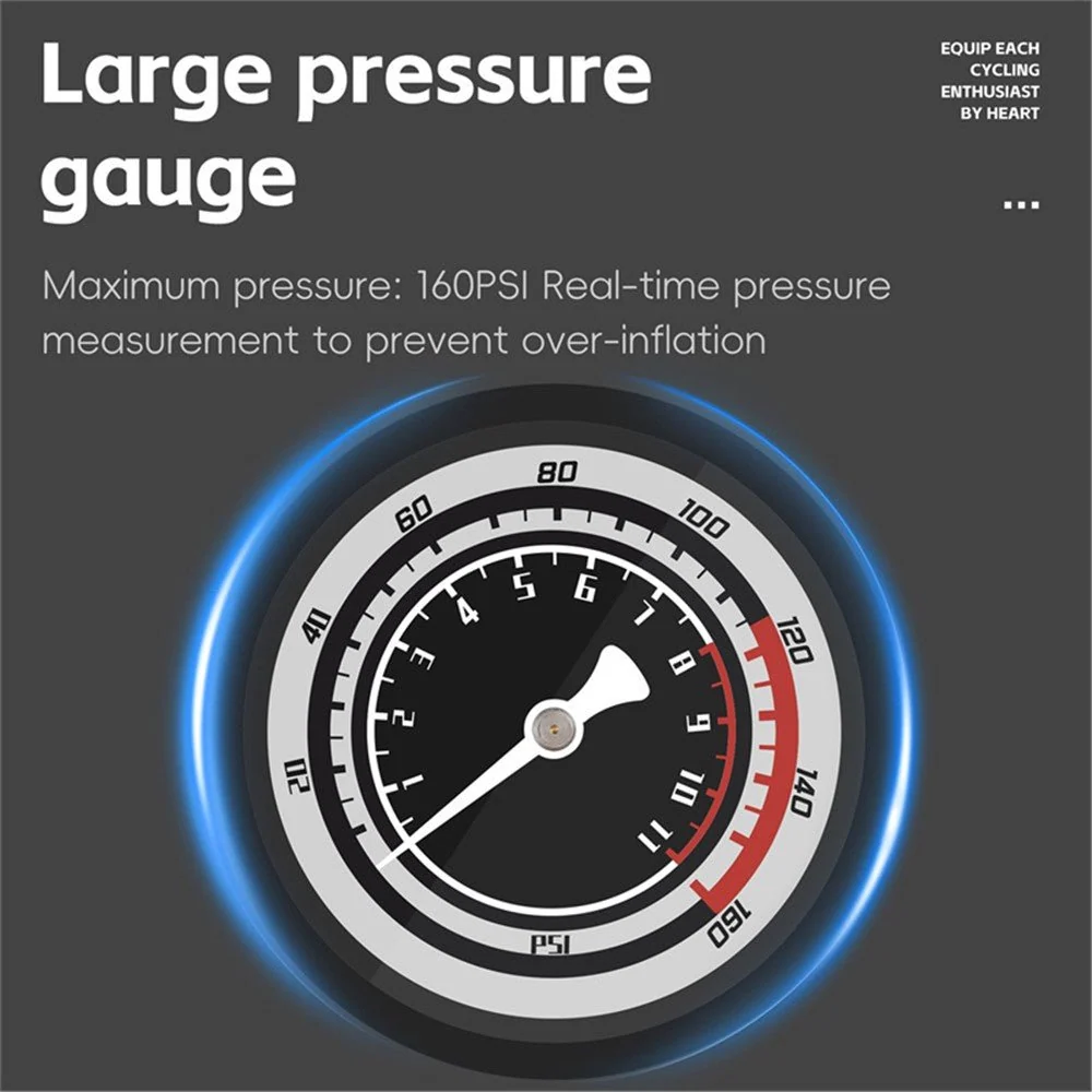 Ръчна велосипедна помпа 160 PSI с манометър за налягане