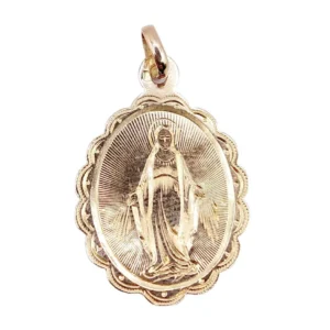 Викториански религиозен медальон от розово злато Дева Мария Мария (около 1890)