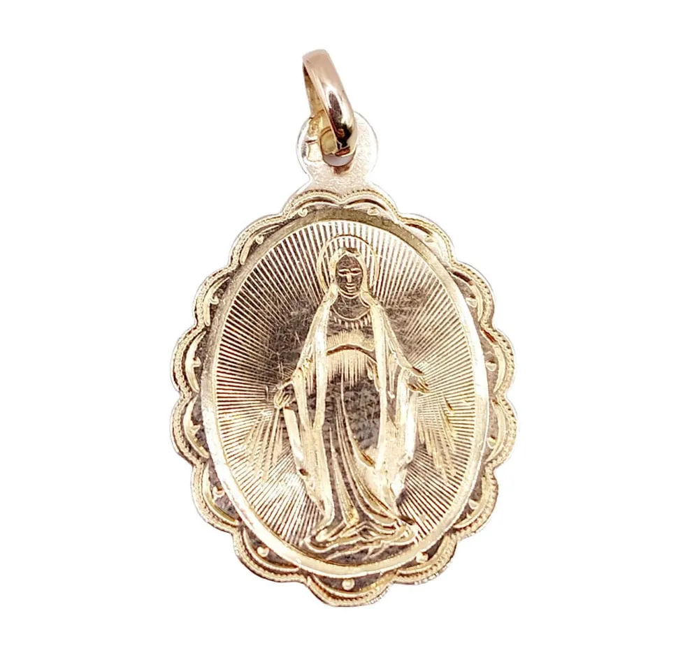 Викториански религиозен медальон от розово злато Дева Мария Мария (около 1890)