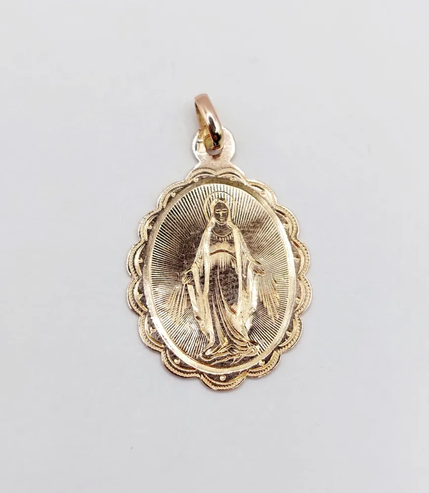 Викториански религиозен медальон от розово злато Дева Мария Мария (около 1890)