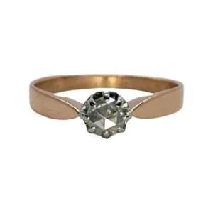 Солитер античен - Пръстен от розово злато 18K и диамант 0,40 ct