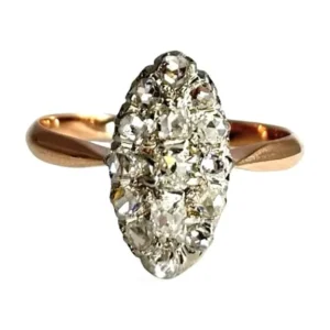 Старинен пръстен от розово злато 18K, инкрустиран с диаманти 0,50 ct