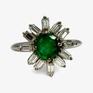 Пръстен от 18K бяло злато с изумруд 1 ct и диаманти 0,60 ct