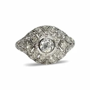 Старинен пръстен от бяло злато 18K и диаманти 0,75 ct