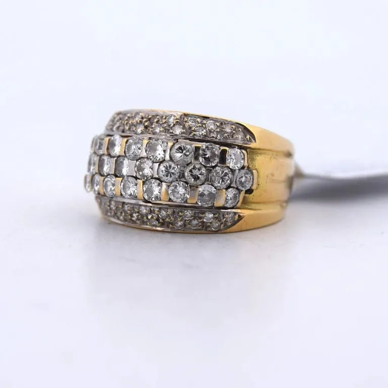 Винтидж пръстен от жълто злато 18k с блестящи диаманти 1,00 ct