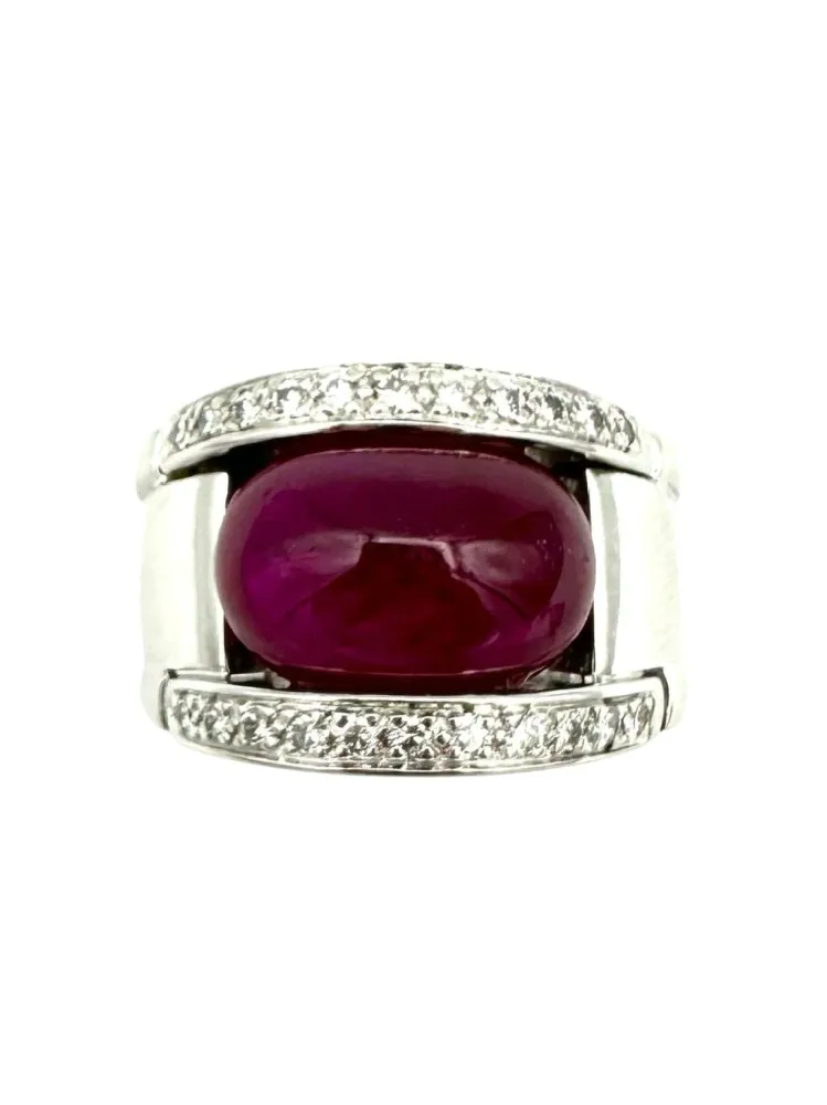 Пръстен от 18K бяло злато, диаманти и 11ct сертифицирани рубини