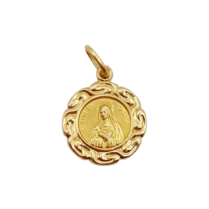 Религиозен медальон - Висулка Дева Мария и Света Рита да Каша от 18k жълто злато