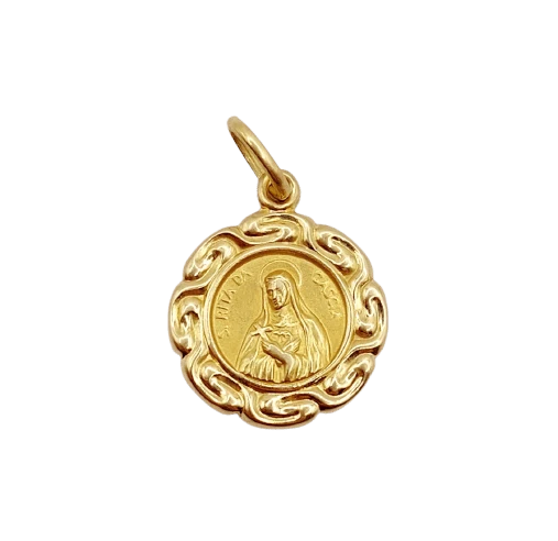 Религиозен медальон - Висулка Дева Мария и Света Рита да Каша от 18k жълто злато