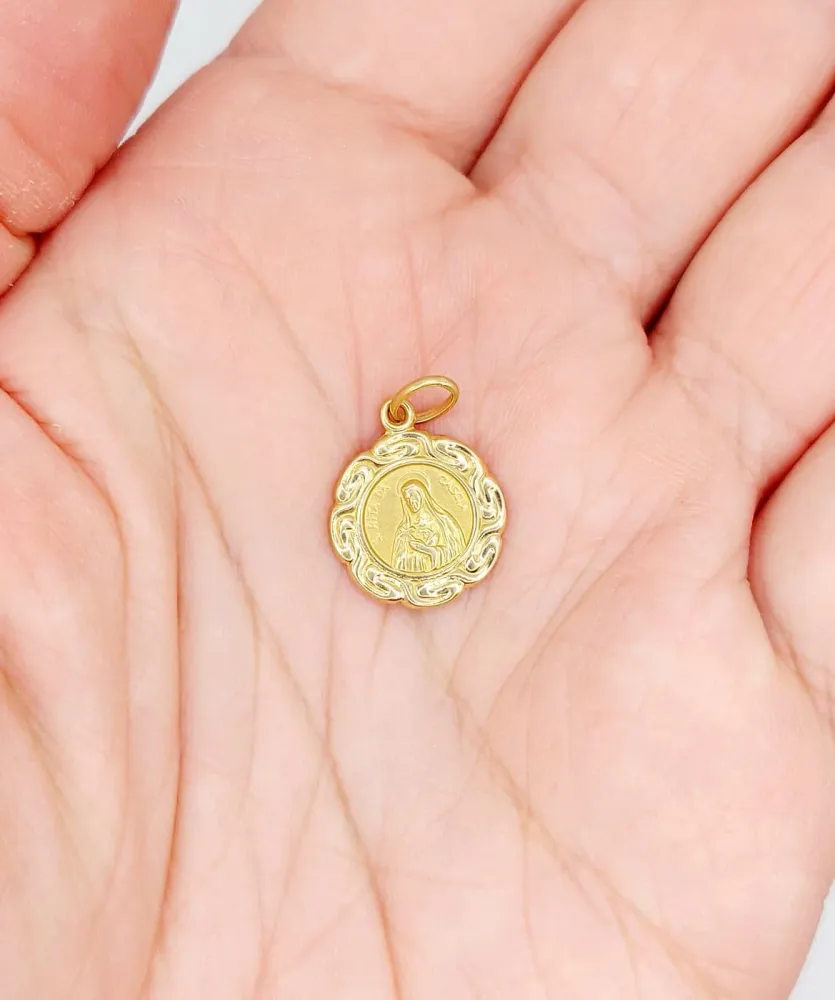 Религиозен медальон - Висулка Дева Мария и Света Рита да Каша от 18k жълто злато