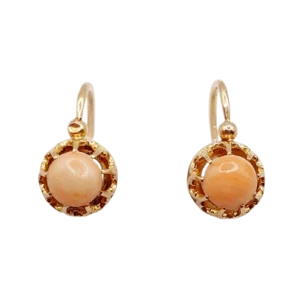 Спящи обеци античен или розов 18k кабошон от корал (около 1900 г.)