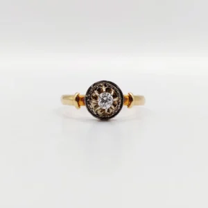 Пръстен Солитер арт деко жълто злато 18k старинен шлиф диамант