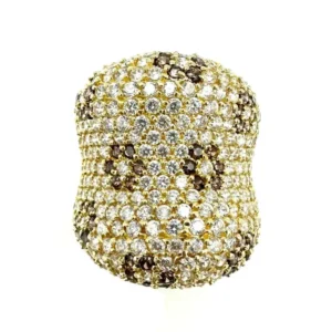 Пръстен от жълто злато 18K, инкрустиран с бели и коняк диаманти (4.2ct)