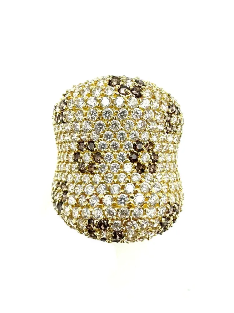 Пръстен от жълто злато 18K, инкрустиран с бели и коняк диаманти (4.2ct)