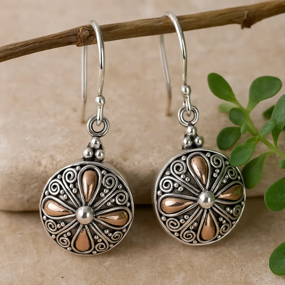 Златни и сребърни кръгли обеци чифт 18k 925