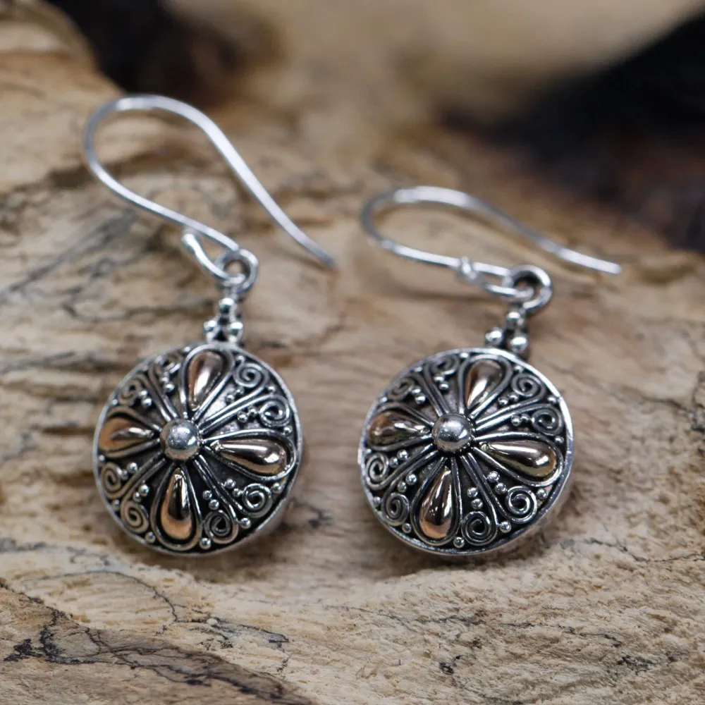 Златни и сребърни кръгли обеци чифт 18k 925
