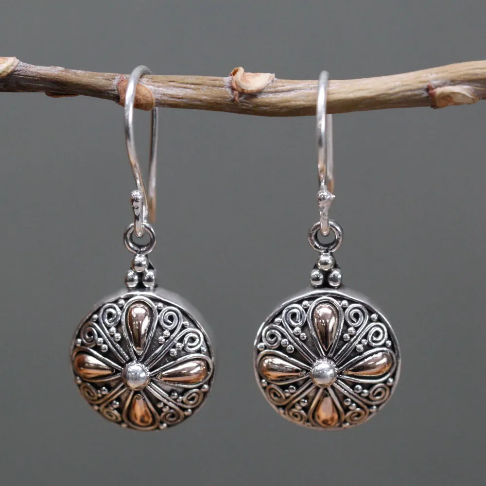 Златни и сребърни кръгли обеци чифт 18k 925