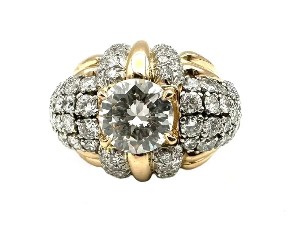 Винтидж пръстен около 1950 г., злато, Платина и диаманти 4.30ct
