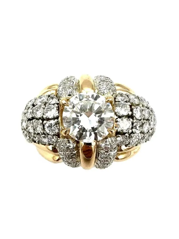Винтидж пръстен около 1950 г., злато, Платина и диаманти 4.30ct