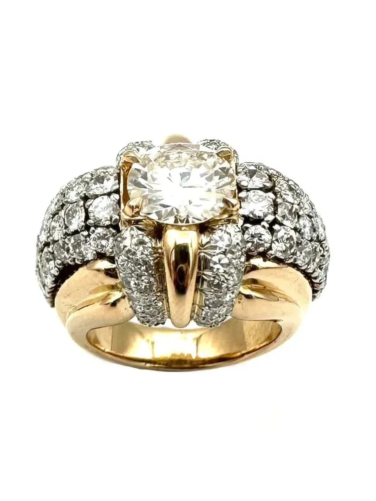 Винтидж пръстен около 1950 г., злато, Платина и диаманти 4.30ct