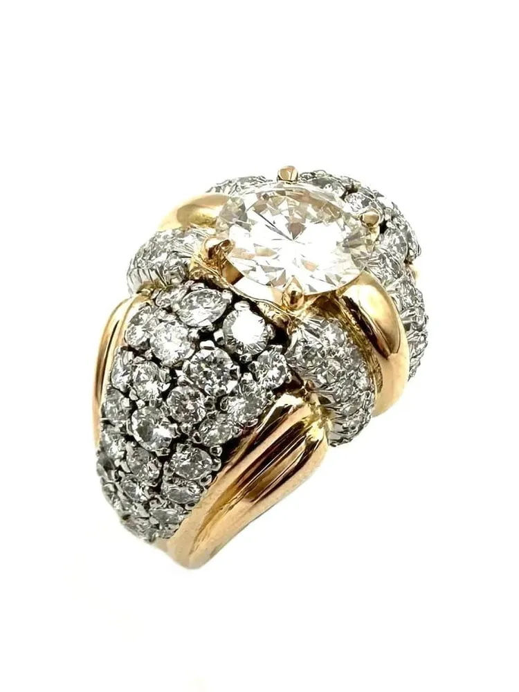 Винтидж пръстен около 1950 г., злато, Платина и диаманти 4.30ct