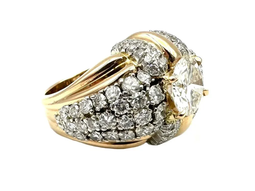 Винтидж пръстен около 1950 г., злато, Платина и диаманти 4.30ct