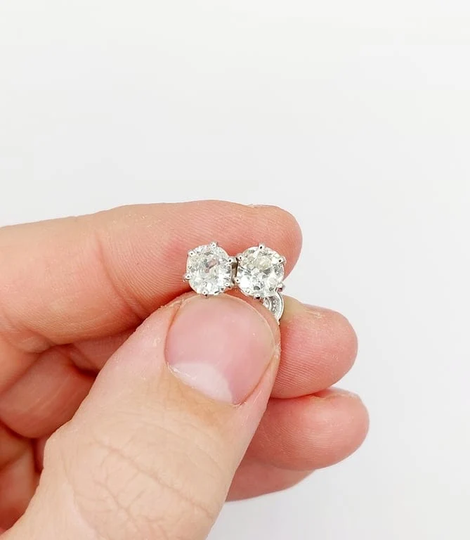 Обеци от бяло злато 18 карата с диаманти стар шлиф 2,00 ct