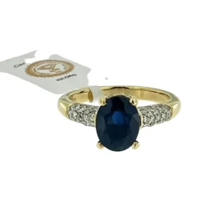 Коктейлен пръстен от жълто и бяло злато, диаманти и 2.5ct сапфир, IGI сертификат