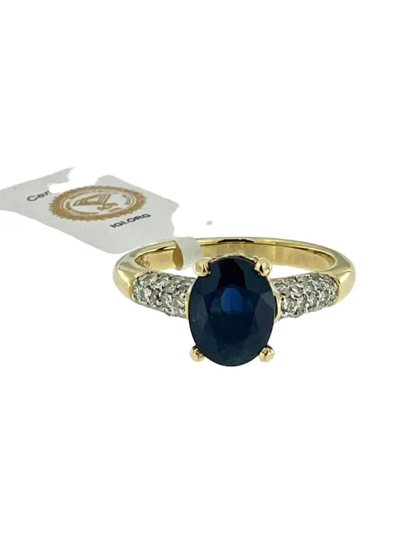 Коктейлен пръстен от жълто и бяло злато, диаманти и 2.5ct сапфир, IGI сертификат
