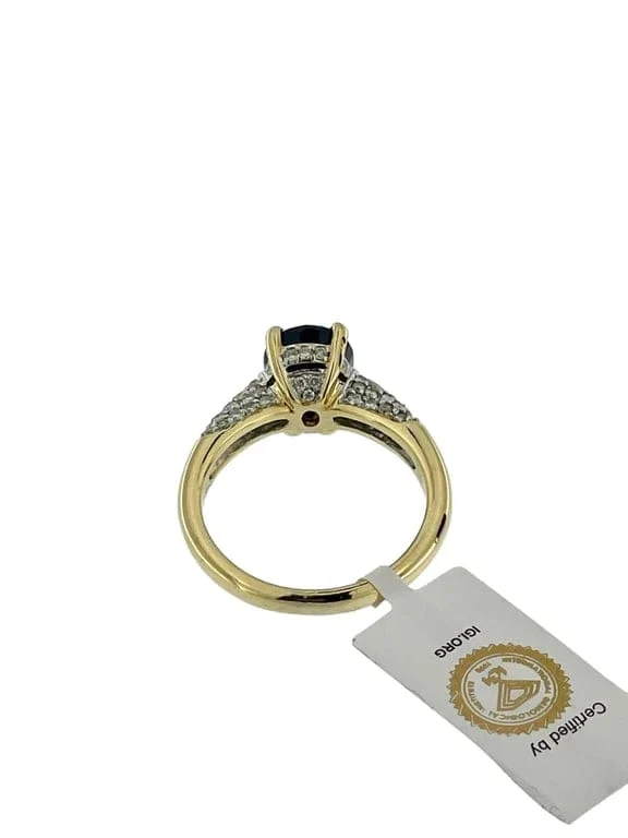 Коктейлен пръстен от жълто и бяло злато, диаманти и 2.5ct сапфир, IGI сертификат