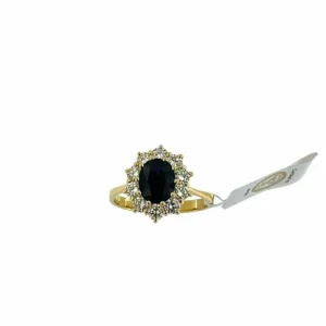 Коктейлен пръстен от жълто злато с 2.60ct сапфир и диаманти, IGI сертификат