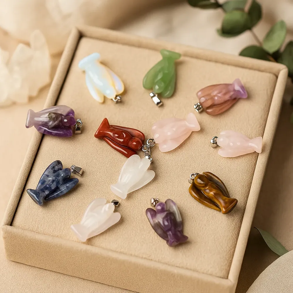 Комплект от 12 висулки ангели от скъпоценни камъни, 26x18mm
