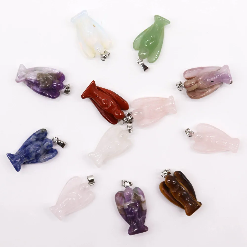 Комплект от 12 висулки ангели от скъпоценни камъни, 26x18mm
