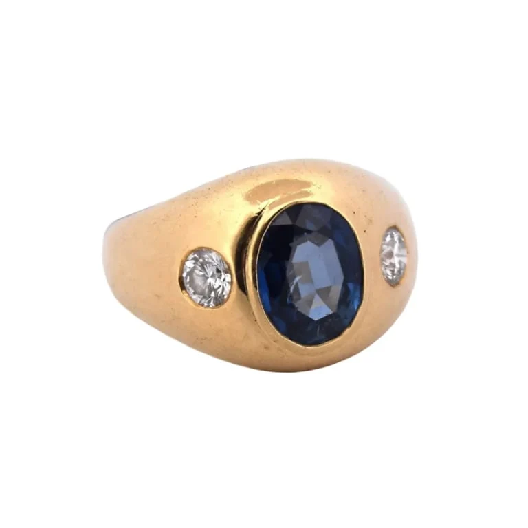 Винтидж пръстен със сапфир 2,80 ct и диаманти от 18 каратово жълто злато