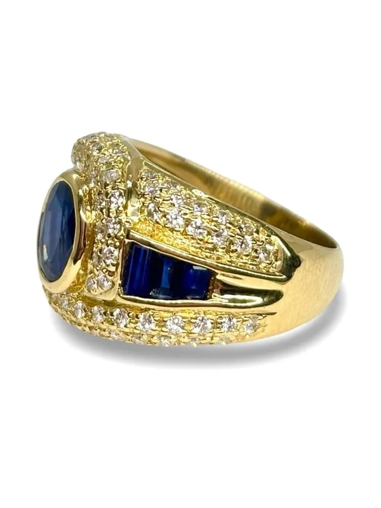 Пръстен от жълто злато със сапфир 2,5 ct и диаманти 1 ct