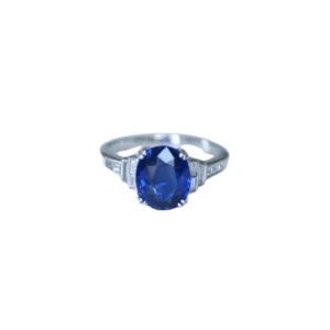 Пръстен от 18-каратово бяло злато с цейлонски сапфир 3,50 ct и диаманти